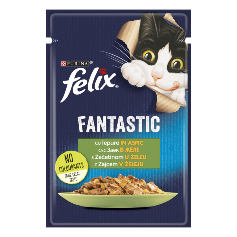 PURINA® FELIX® Fantastic за котки в зряла възраст, със Заек в желе, Мокра храна, Пауч, 85g
