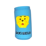Синя гумена играчка за куче Dog Beer с жълто кучешко лице и надпис