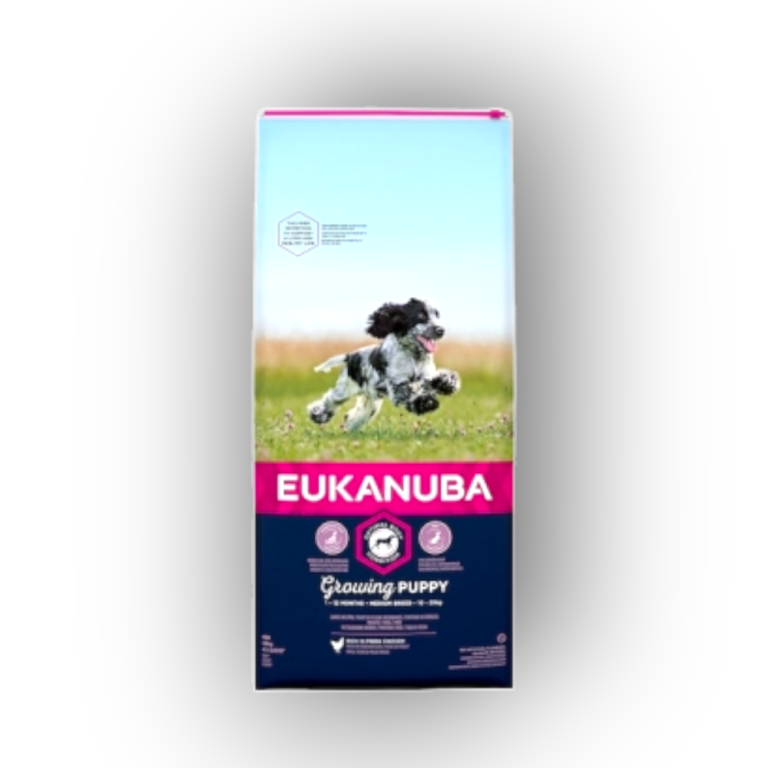 Eukanuba Growing Puppy Medium Breed, храна за подрастващи кученца с пиле 12 kg