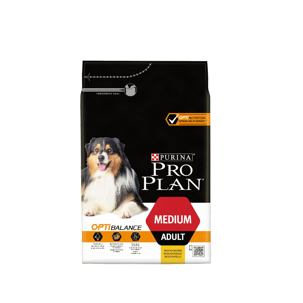 White (246) PURINA® PRO PLAN® Dog Medium Adult с OPTIBALANCE за кучета в зряла възраст от средни породи, суха храна, Пиле, 3kg - Image 1
