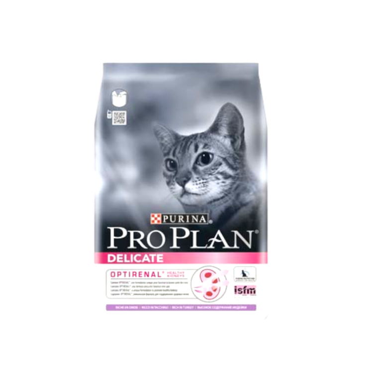 PURINA® PRO PLAN® DELICATE, за котки в зряла възраст с чувствителен стомах, с пуйка, суха, 1,5kg