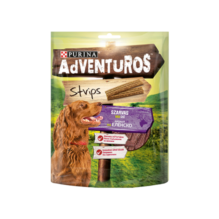 Purina ADVENTUROS® Strips Лакомство за кучета в зряла възраст, с Еленско 90g