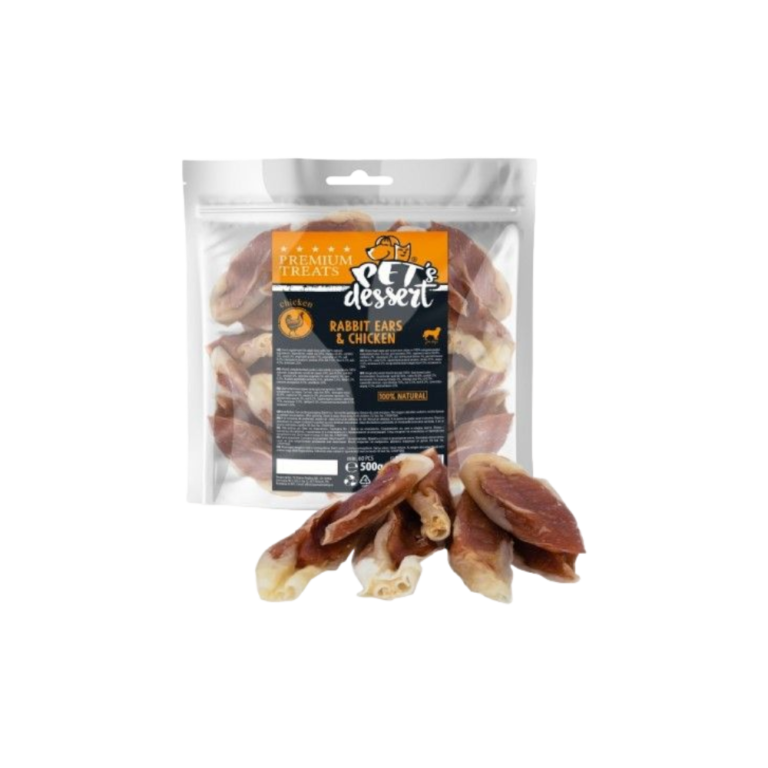 Pet Dessert, Лакомств за кучета Rabbit Ears&Chicken, заешки уши и пиле 500 гр