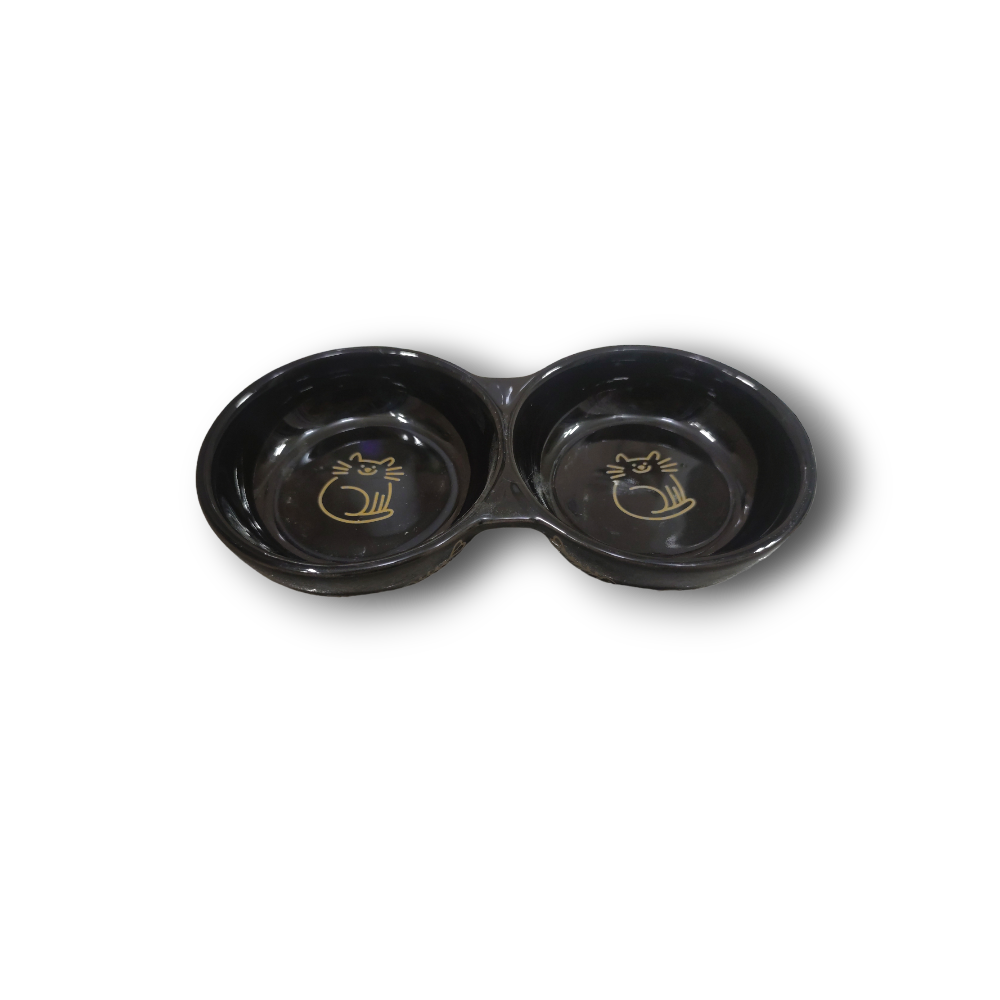 1000 x 1000 (98) Хранилка за котки Nobby Golden Cat, керамична, 2x130мл, Черен - Image 1