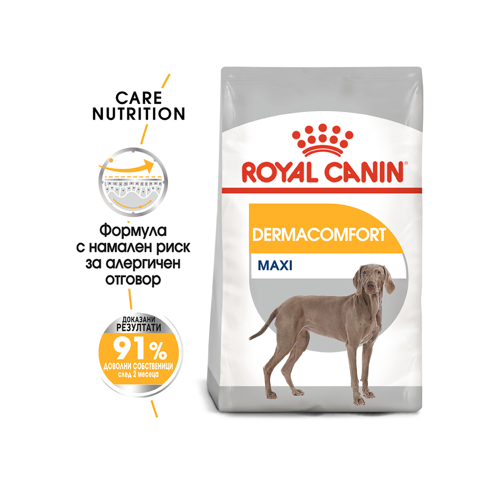 Royal Canin Dermacomfort Maxi 12 кг – храна за кучета от големи породи с чувствителна кожа.