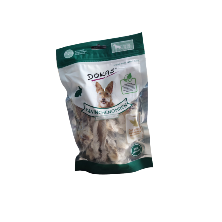 Dokas, Лакомство за куче, заешки уши с козина, 60гр.