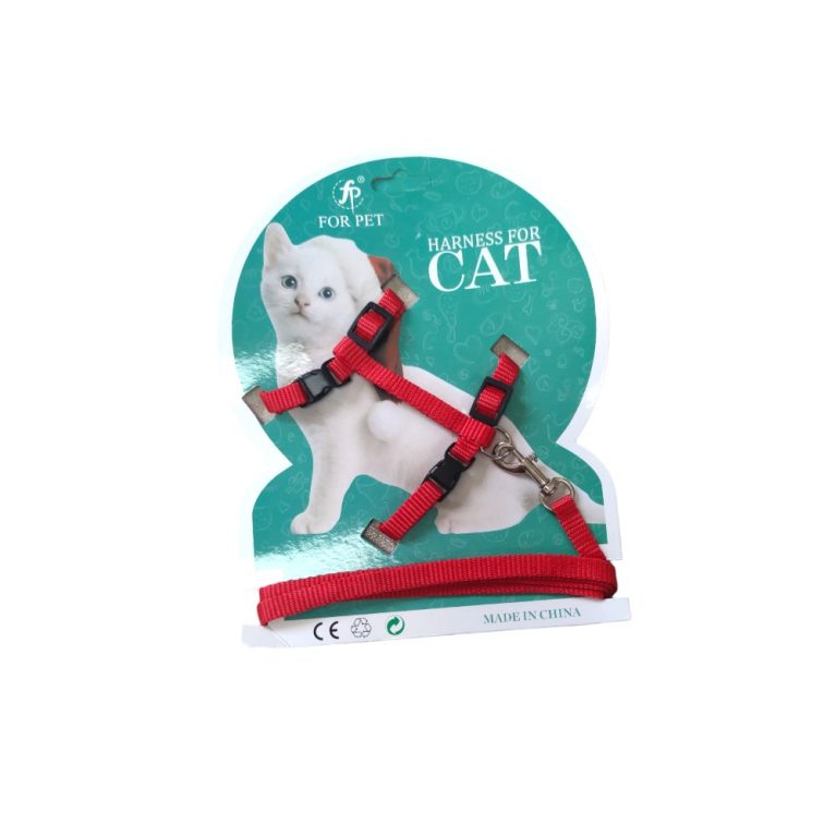 Червен комплект нагръдник и повод за котки - регулируем и удобен