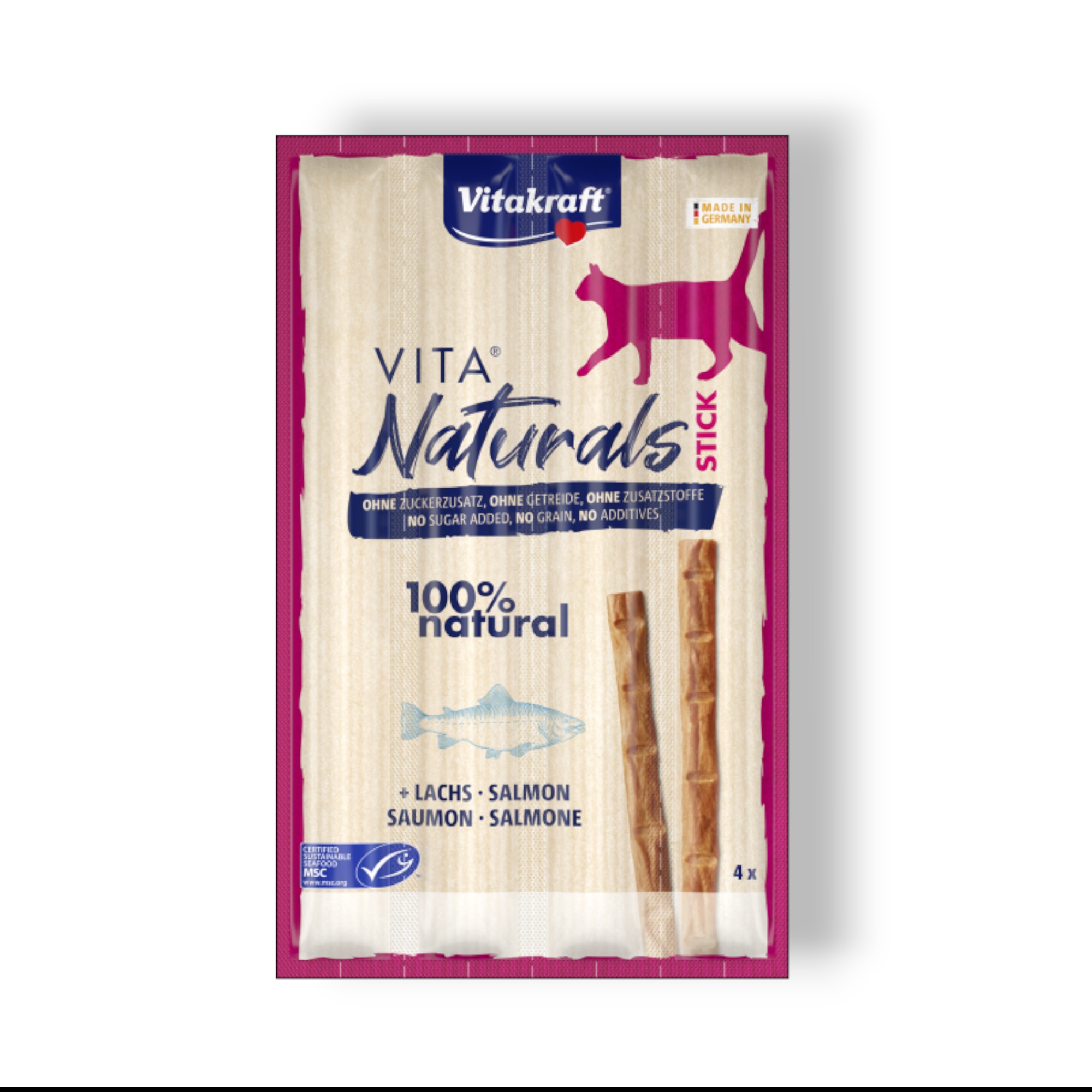 1000 x 1000-PhotoRoom (37) Vita Naturals® Stick - ПРЪЧИЦА ЗА КОТЕ със сьомга, 4 бр., 100% натурална, Vitakraft - Image 1