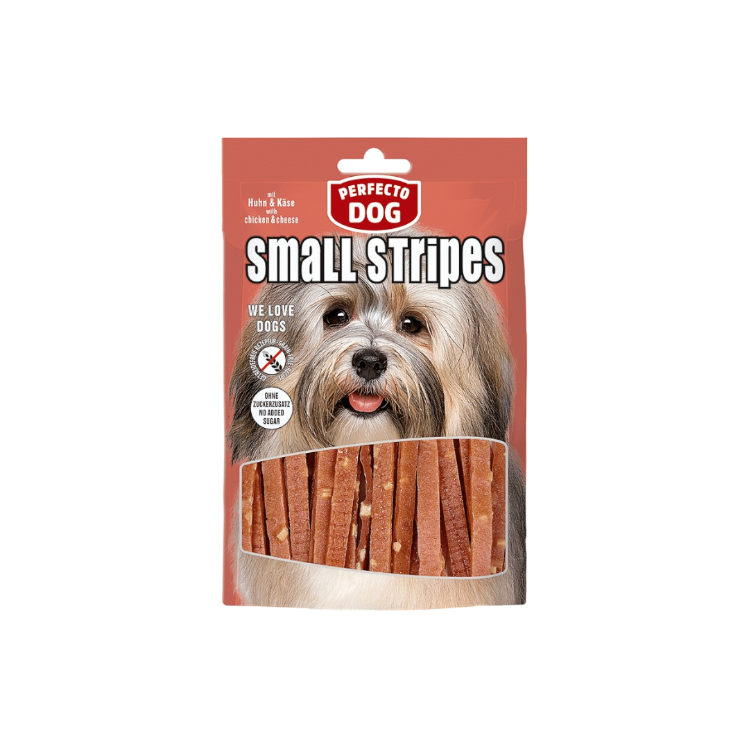 Perfecto Dog Малки Лентички с Пиле и Сирене 100g – протеинови лакомства за кучета с пилешки гърди и сирене, подходящи за награда между храненията. Perfecto Dog Малки Лентички с Пиле и Сирене 100g – протеинови лакомства за кучета с пилешки гърди и сирене, подходящи за награда между храненията.