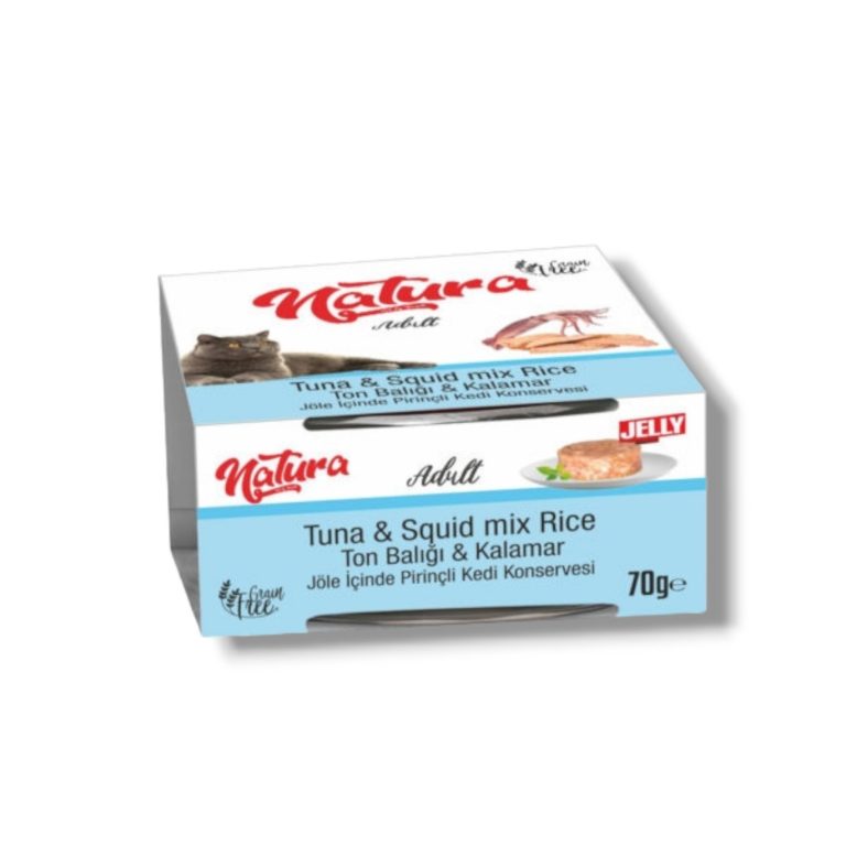 Natura, консерва за котки с Риба Тон и Калмари, Tuna & Squid Mix Rice Jelly 70gr