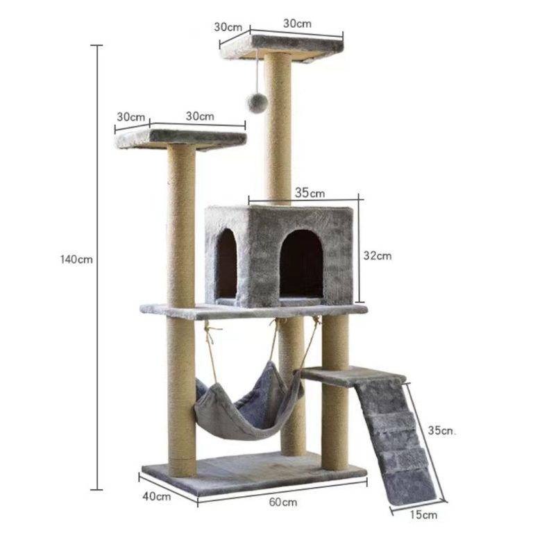 Котешко дърво със сизалени стълбове, 140 см, сиво