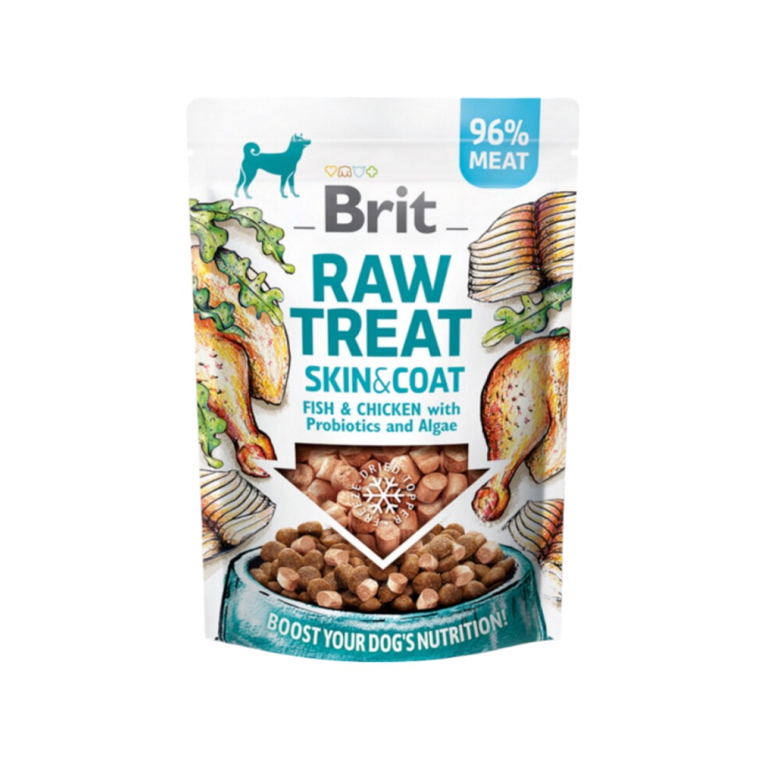 1-Photoroom (4) Brit Raw Treat Skin & Coat – Снакс за кучета с риба и пиле, пробиотици и водорасли, 40 г