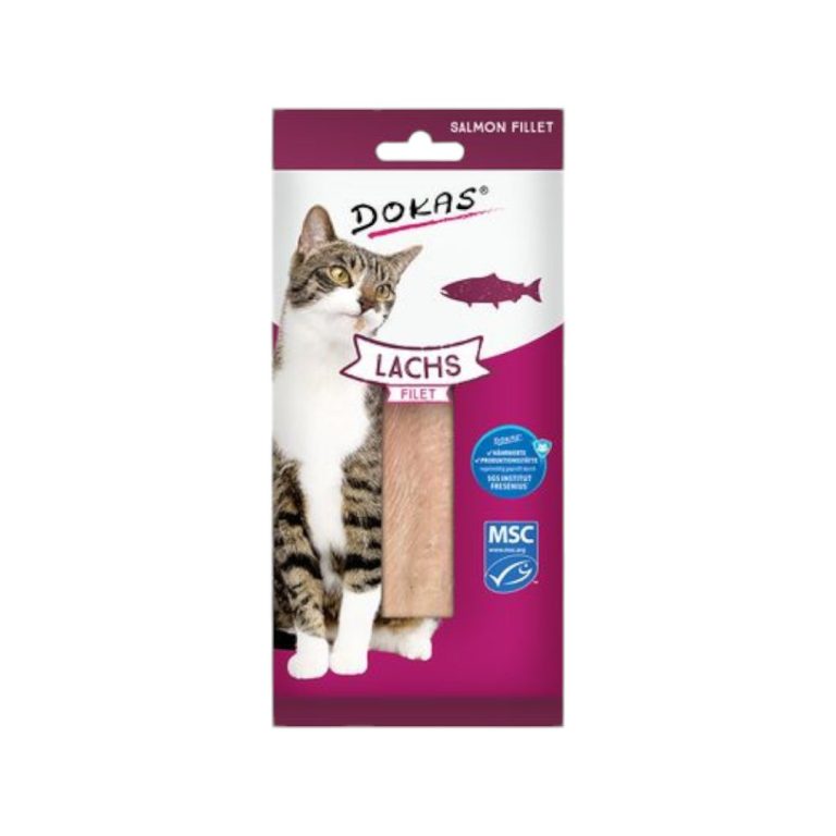 Dokas филе от сьомга за котки – Натурално и здравословно MSC сертифицирано лакомство