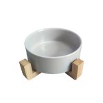 Светлосива керамична купа за храна с дървена поставка, VEO Lifestyle for Pets