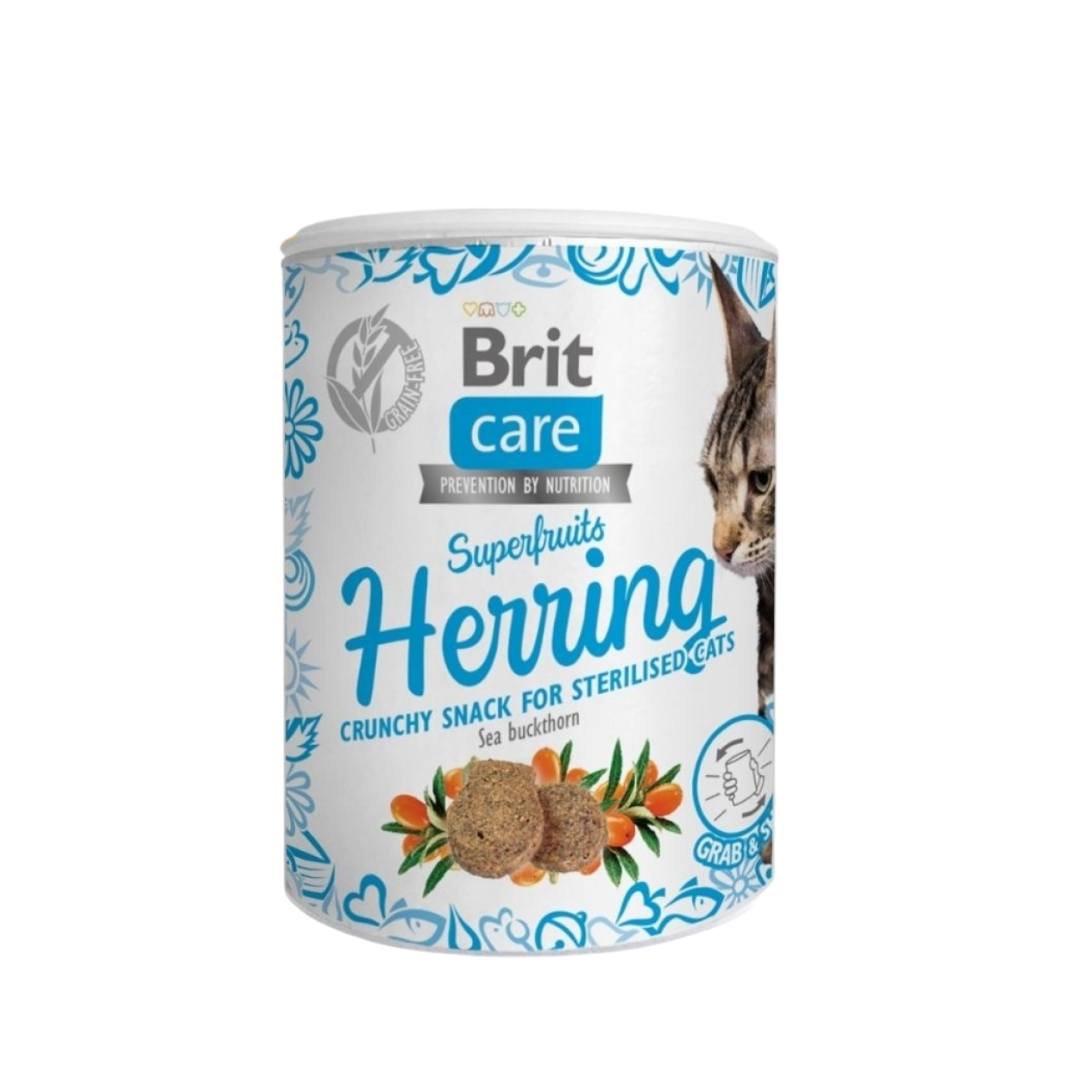 Photoroom-20241031_161347 Brit Care Superfruits Herring – Хрупкави лакомства за стерилизирани котки, 100 грама