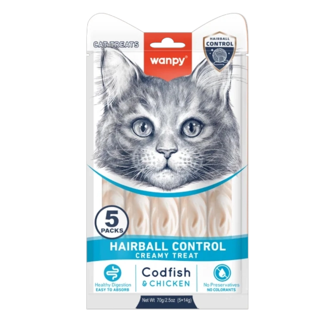 Photoroom-20241122_145421 Кремообразни лакомства за котки Wanpy Hairball Control - треска и пилешко, 82 гр.