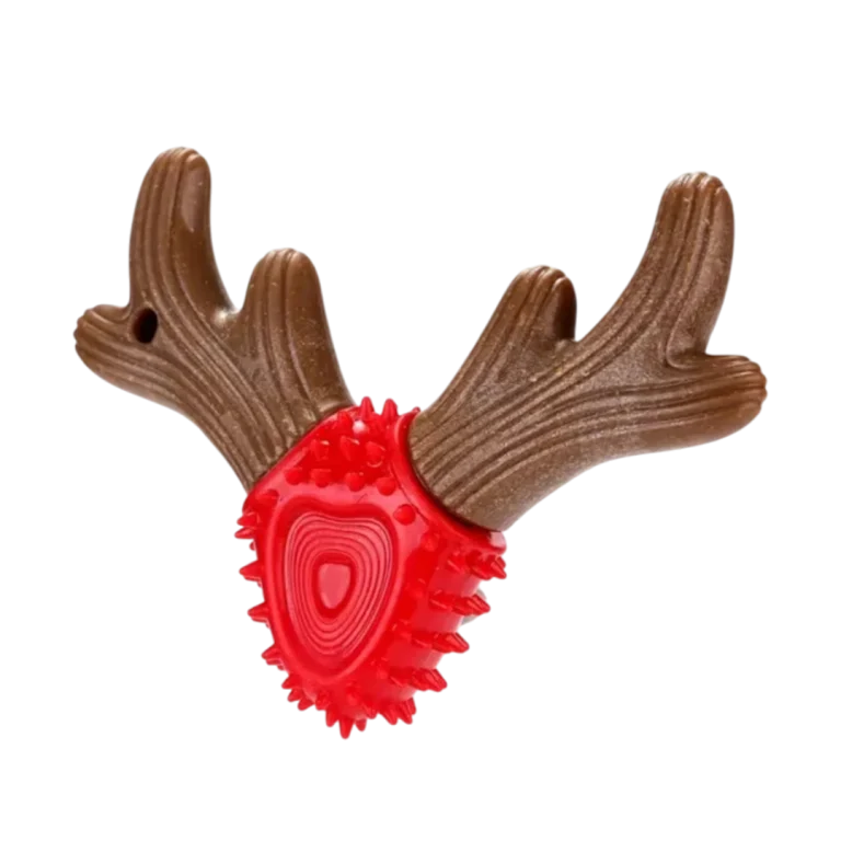 Играчка за дъвчене за куче – еленови рога, червена, 13,5 х 9,5 см - VEO LifeStyle for Pets