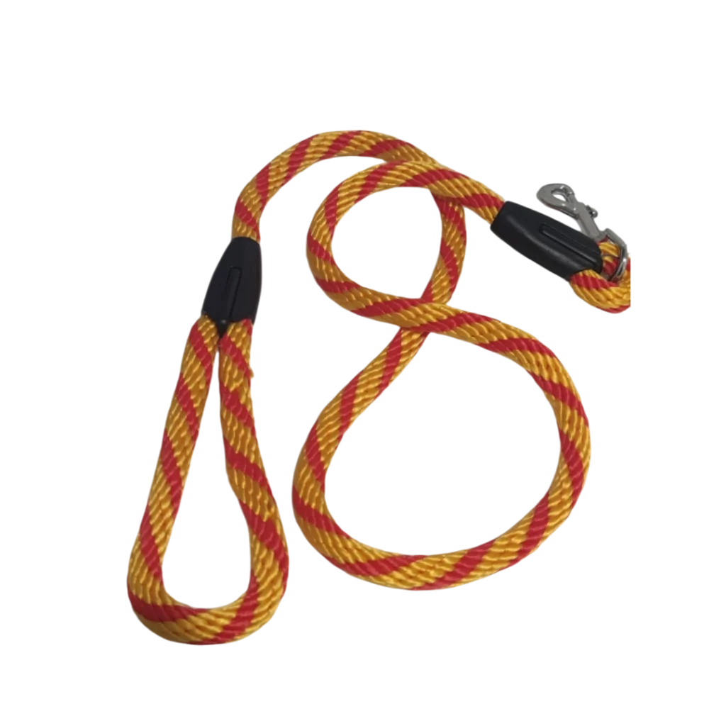 Алпийски повод за куче 1,20 м – 1,5 см, червено-жълт, найлон и памук – здрав и удобен аксесоар за разходки
