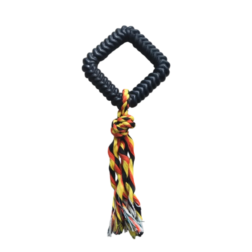 VEO играчка за куче – въже с гумен квадрат 16 см, TRP гума и памук