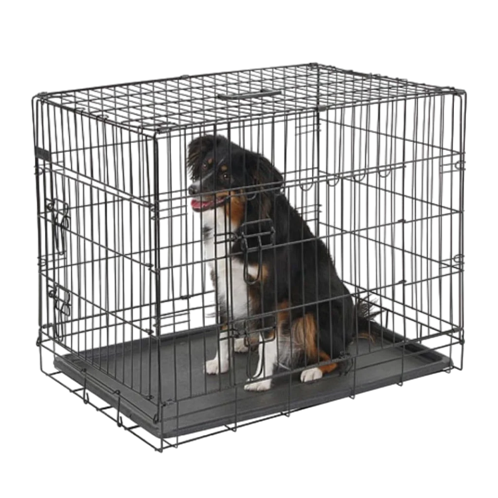 Клетка за куче VEO – сгъваема метална клетка с две врати, подходяща за обучение, пътуване и изложби