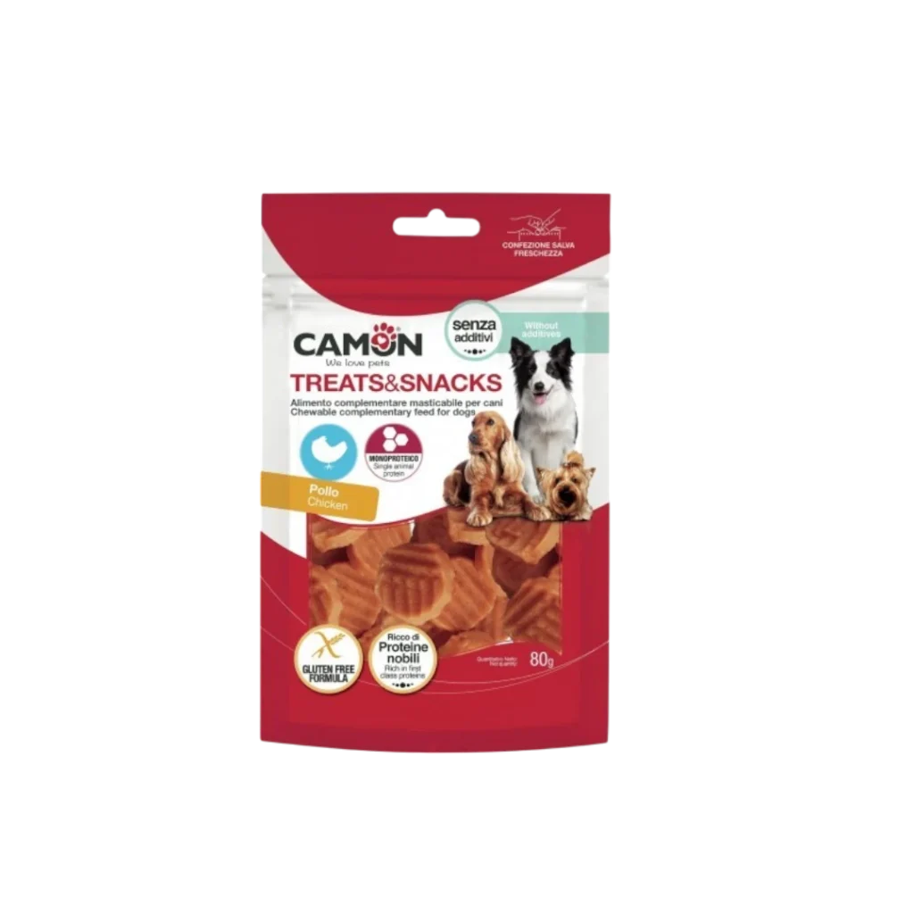 CAMON Grilled Chicken Coin – лакомства за кучета със сушено пилешко месо 80 г, форма на монети