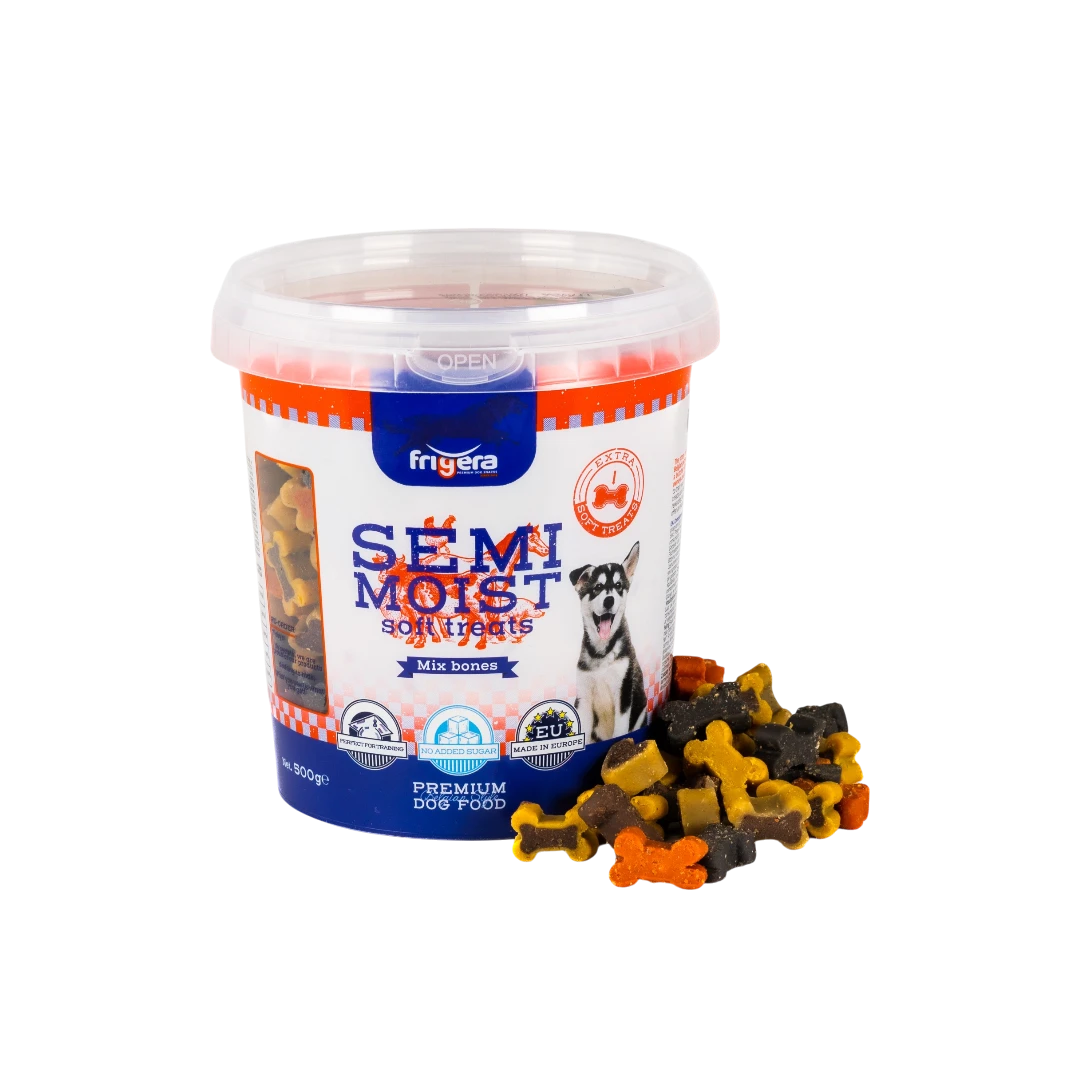 Semi-Moist Soft Treats Lamb & Rice 500g-Photoroom (2) friGERA кучешко полувлажно лакомство – микс кокалчета (9 вида) – 500 г – цветна, ароматна и вкусна награда за всяко куче
