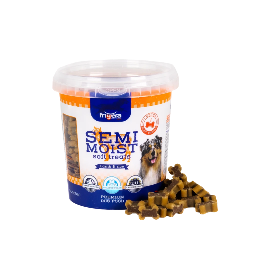 Semi-Moist Soft Treats Lamb & Rice 500g-Photoroom friGERA кучешко полувлажно лакомство с агнешко и ориз – 500 г – мека, вкусна и хипоалергенна награда