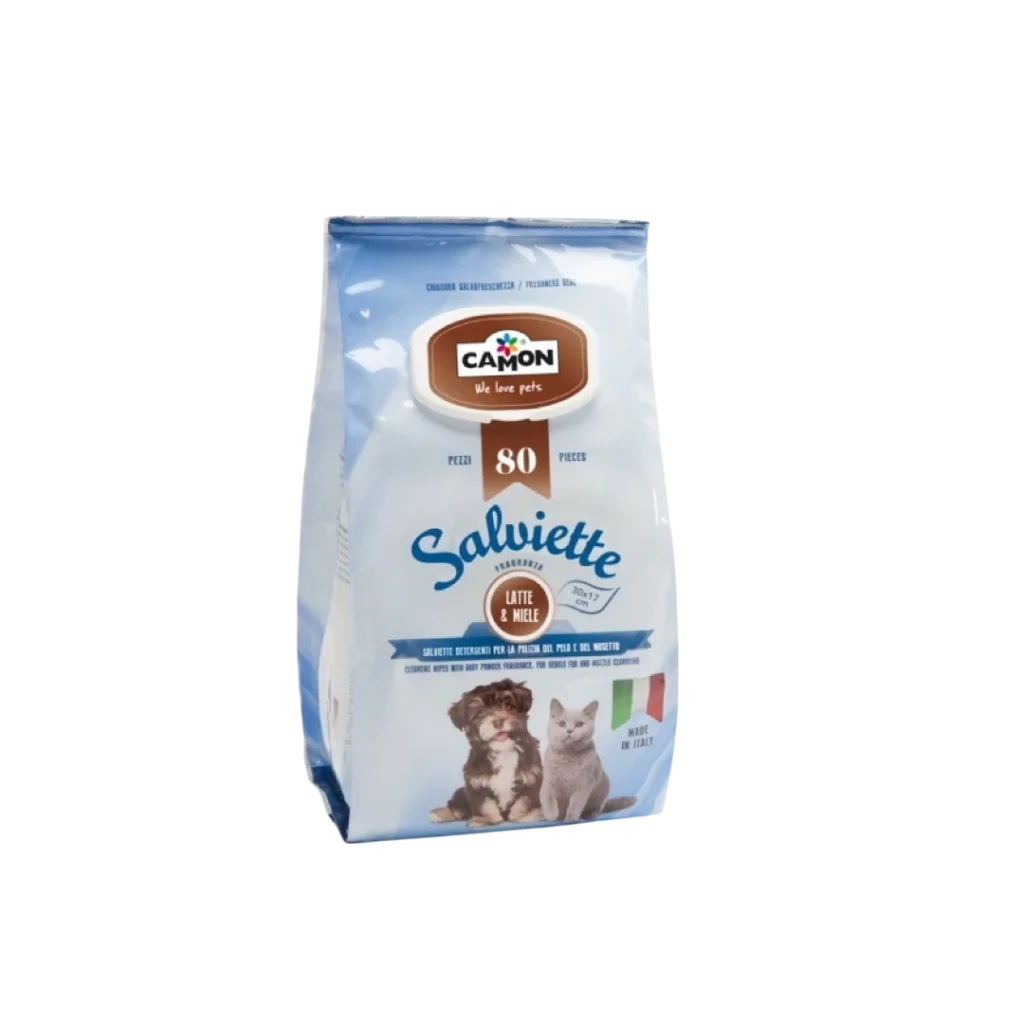 CAMON мокри кърпички за кучета и котки с аромат на мед и мляко – 100 броя