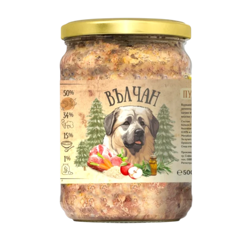 Вълчан – храна за кучета със свинско и зеленчуци 500 гр