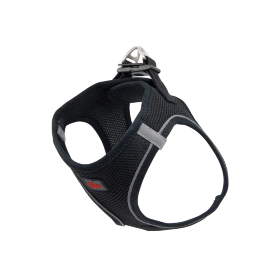 "Черният дишащ нагръдник Natura Air-Net с рефлектори – размери от 3XS до L за малки и средни кучета"