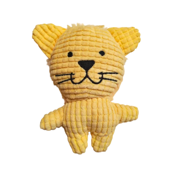 Плюшена играчка за куче – котка със звук, жълта, 18 см, с вградена пискалка