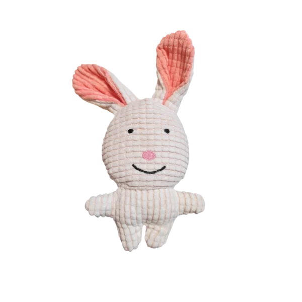 Плюшена играчка за куче – зайче със звук, 18 см, бежово с розови ушички и носле