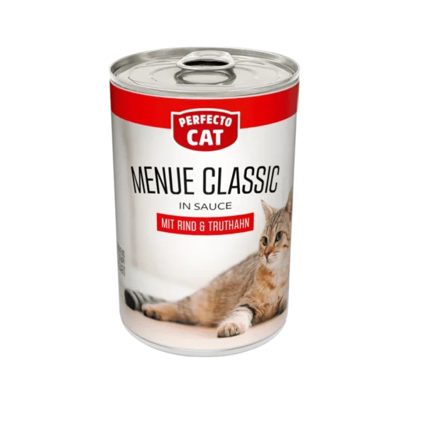 Perfecto Cat Menu Classic с говеждо и пуешко – мокра храна в консерва за котки 400 г