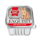 Perfecto Cat Menu Exquisit пастет за котки с говеждо – 100 г алуминиева кутия с изображение на оранжева котка
