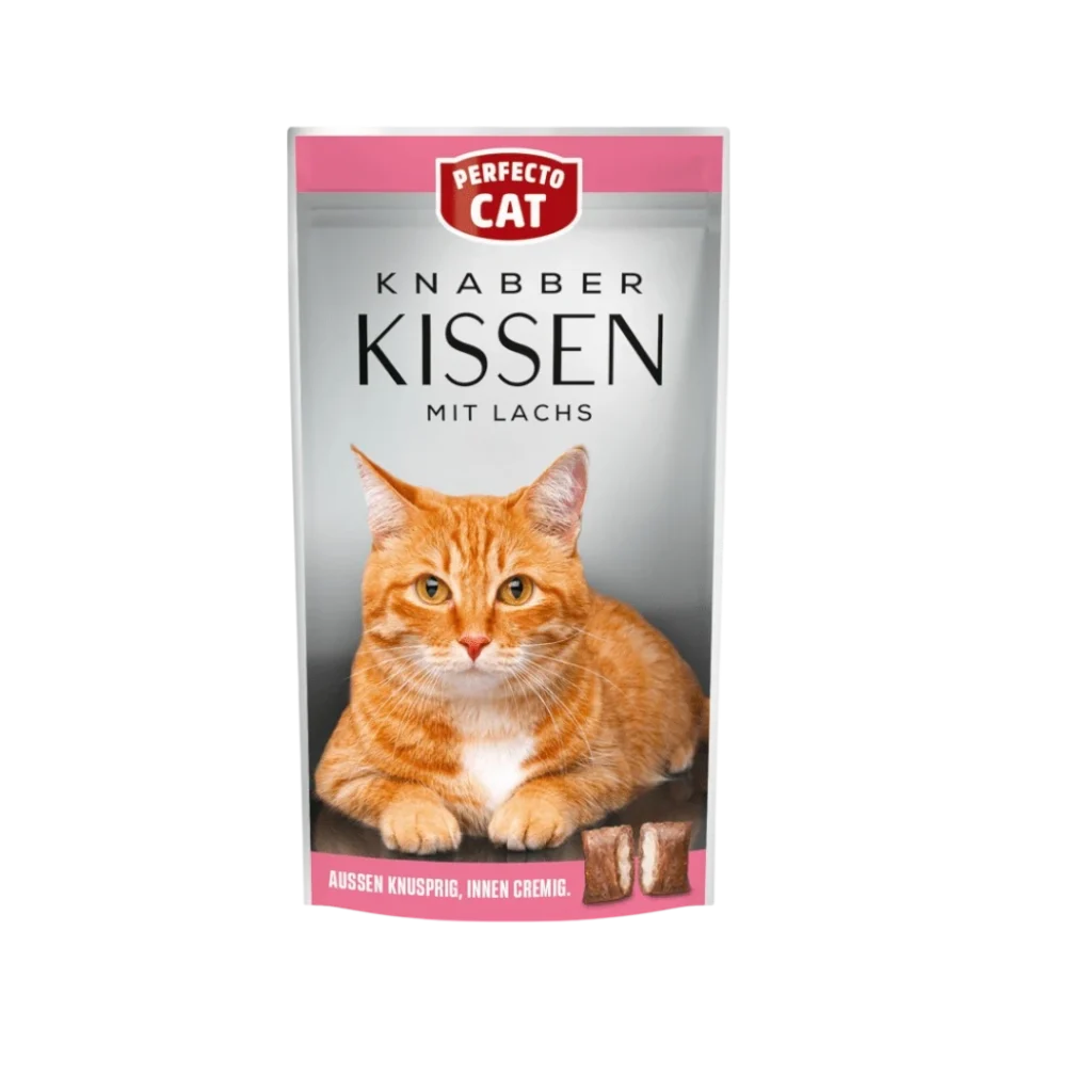 Perfecto Cat Knabber Kissen с вкус на сьомга – хрупкави лакомства за котки 50 г