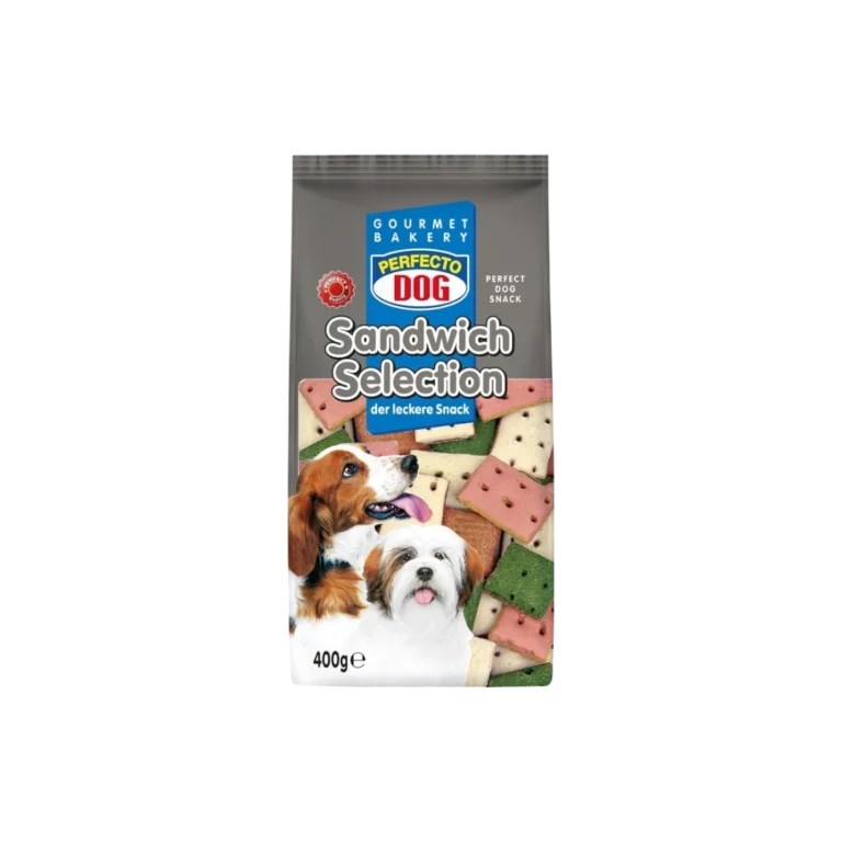 Perfecto Dog Sandwich Selection – хрупкави бисквити за куче сандвич форма 400 г, с риба, месо и зеленчуци