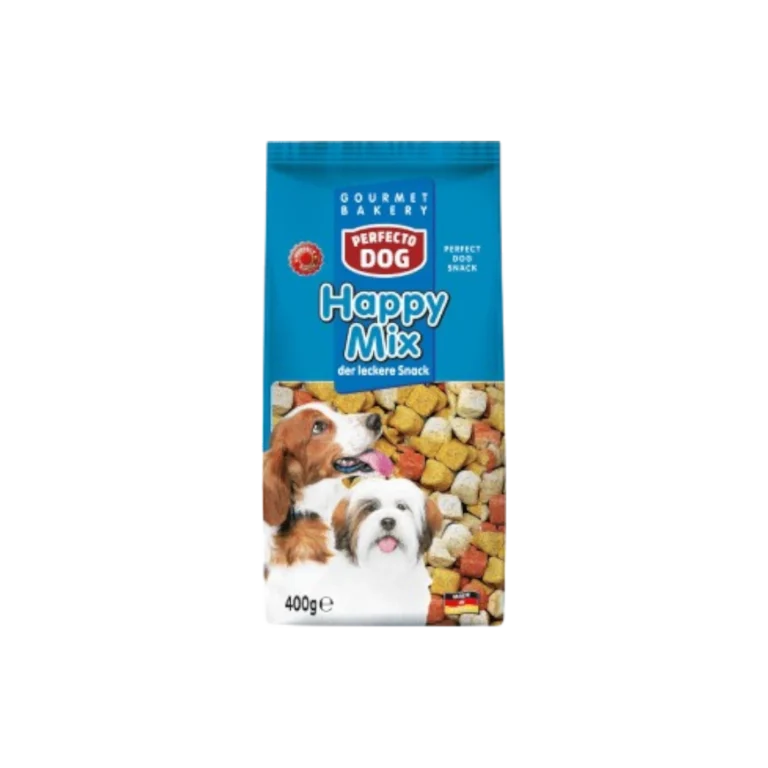 Perfecto Dog Happy Mix – хрупкави бисквити за кучета с микс от форми, цветове и витамини, 400 г
