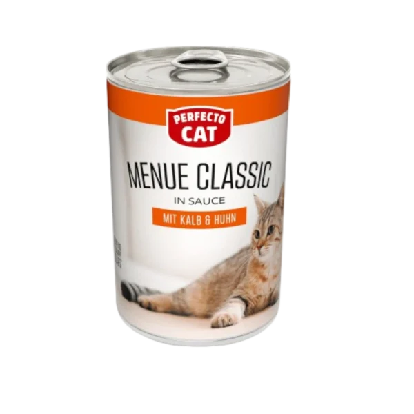 Perfecto Cat Menu Classic с телешко и пилешко – мокра храна за котки 400 г в консерва